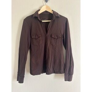 Nili Lotan Womens Chocolate BrowButton Down Shirt  Cotton Size Medium